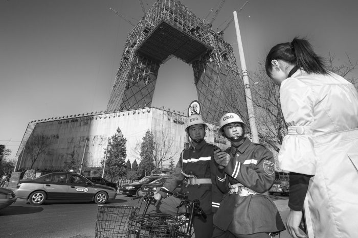 CBD police in Beijing 2008_bw